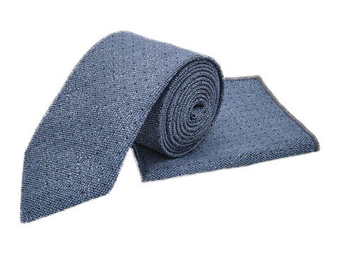 Sky blue & navy polka dot tie and pocket square set