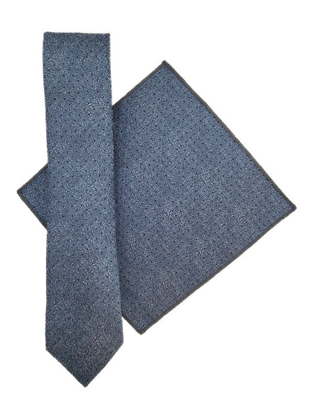 Sky blue & navy polka dot tie and pocket square set