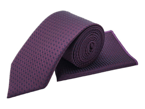 Purple & navy patterned tie and pocket square set