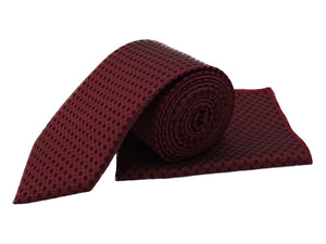 Maroon & black patterned tie and pocket square set