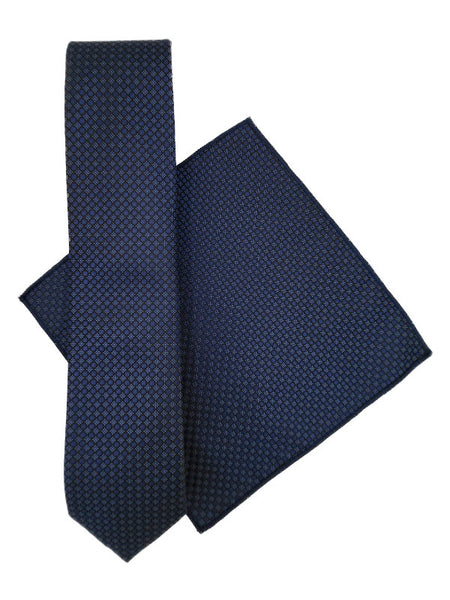 Black & royal blue patterned tie and pocket square set