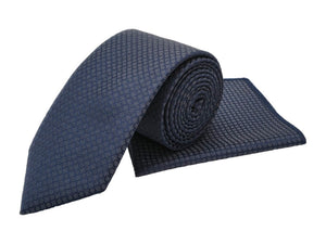 Aegan blue & grey patterned tie and pocket square set