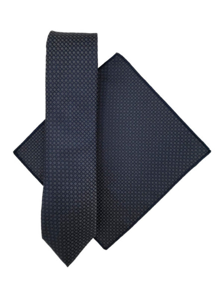 Aegan blue & grey patterned tie and pocket square set