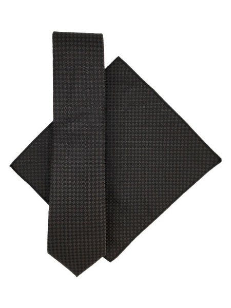 Black & brown patterned tie and pocket square set