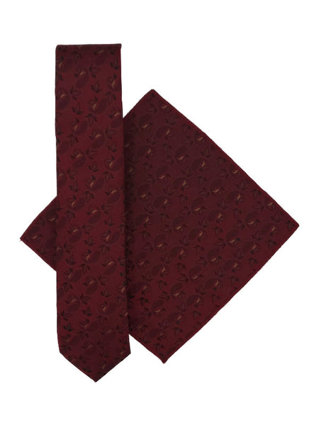 Maroon & brown floral tie and pocket square set