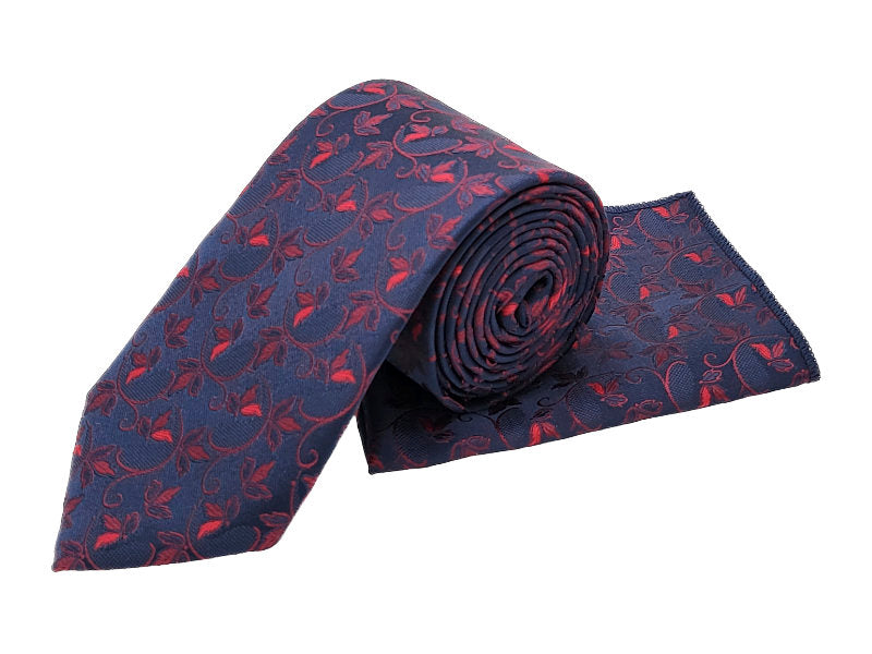 Navy & berry floral tie and pocket square set