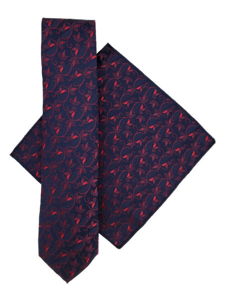 Navy & berry floral tie and pocket square set