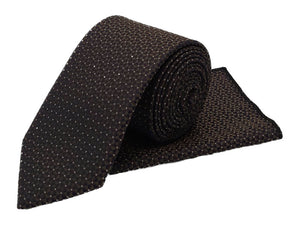 Navy & bronze geometric patterned tie and pocket square set