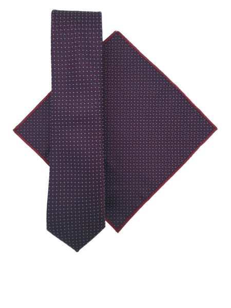 Plum & maroon geometric patterned tie and pocket square set