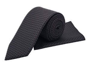 Black & berry geometric patterned tie and pocket square set