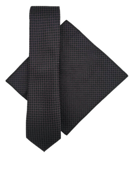 Black & berry geometric patterned tie and pocket square set