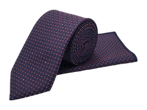 Navy & maroon geometric patterned tie and pocket square set