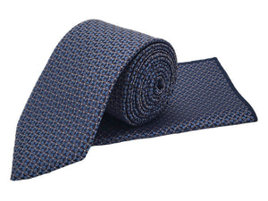 Ice blue & bronze geometric patterned tie & pocket square set