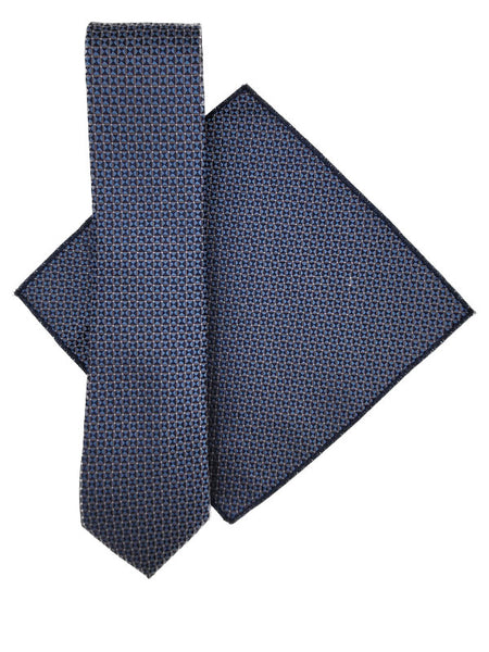 Ice blue & bronze geometric patterned tie & pocket square set