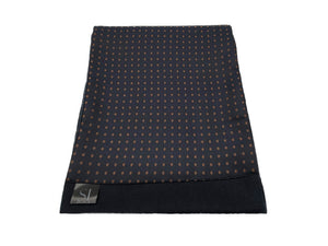 Navy and bronze geometric patterned double sided neck scarf