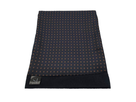 Navy and bronze geometric patterned double sided neck scarf