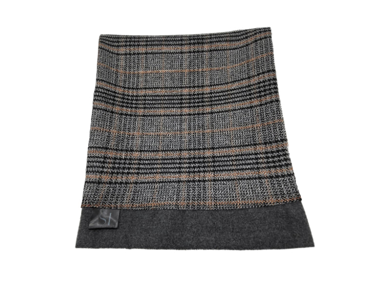 Grey and brown plaid double sided neck scarf