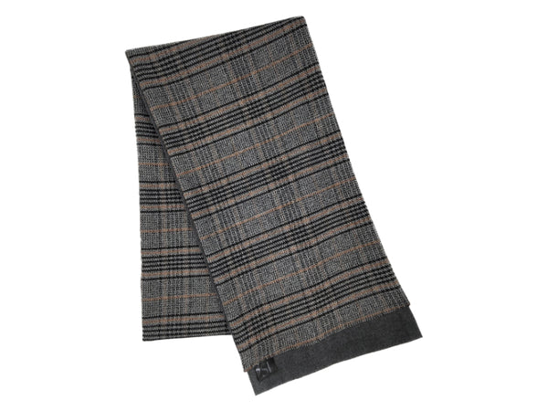 Grey and brown plaid double sided neck scarf