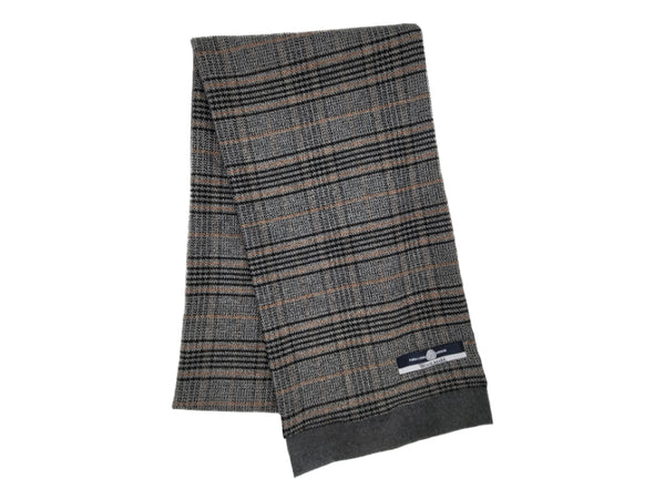 Grey and brown plaid double sided neck scarf