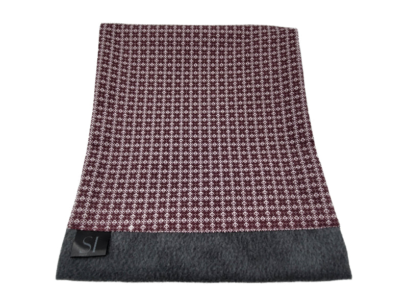 Maroon and white geometric patterned double sided neck scarf