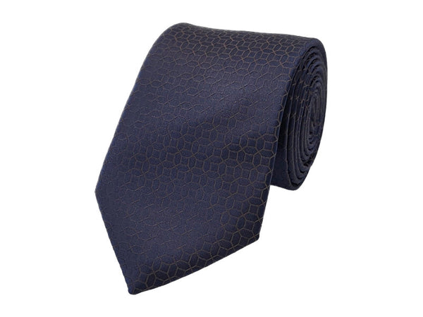 Navy and bronze geometric patterned tie