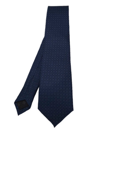 Blue denim-toned and sky blue geometric patterned tie