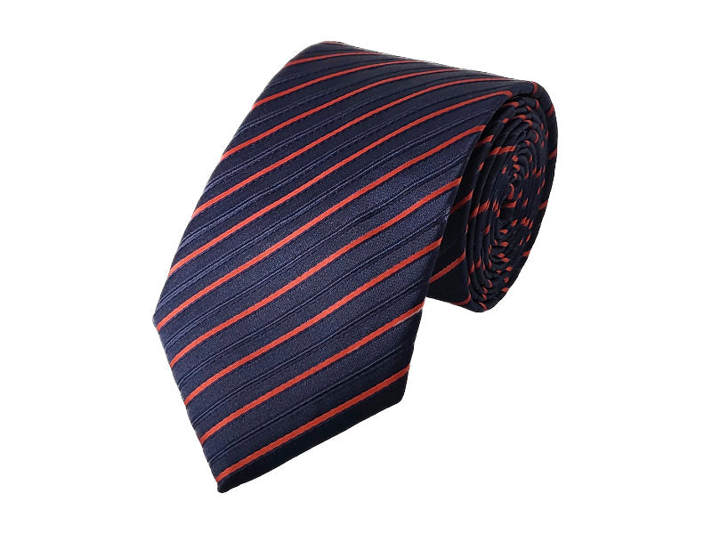 Orange and navy diagonal striped tie