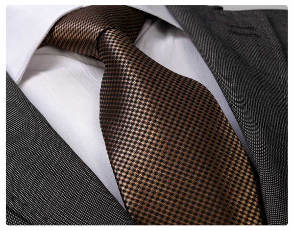 Brown micro patterned jacquard woven tie