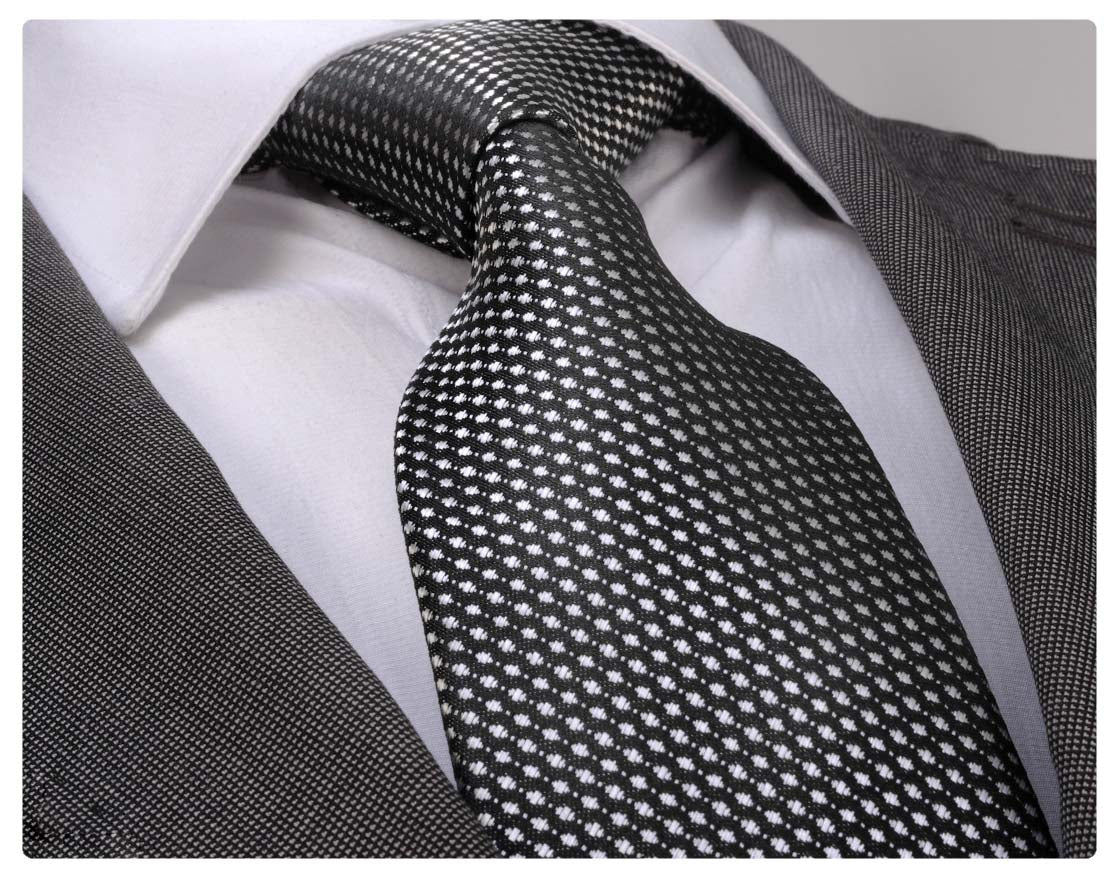 Black and white polka dot jacquard woven tie