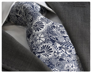 Blue and white floral cotton tie