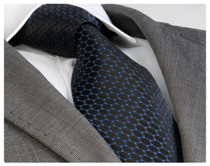 Black and blue geometric jacquard woven tie