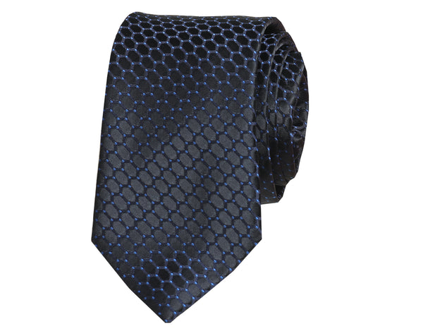 Black and blue geometric jacquard woven tie