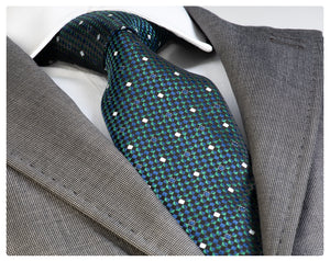 Green and blue square patterned jacquard woven tie