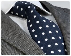 Navy and white polka dot cotton tie