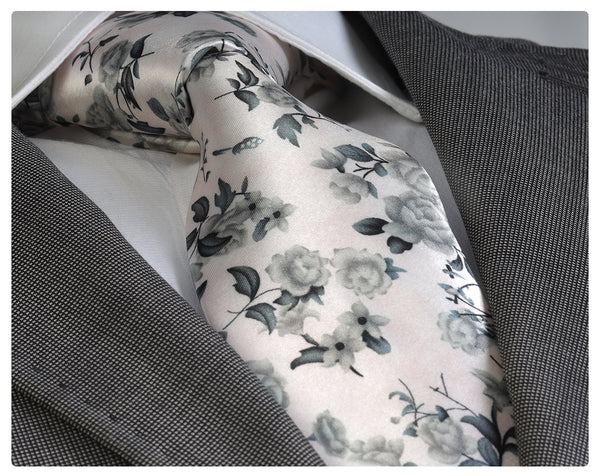 Ivory floral satin tie