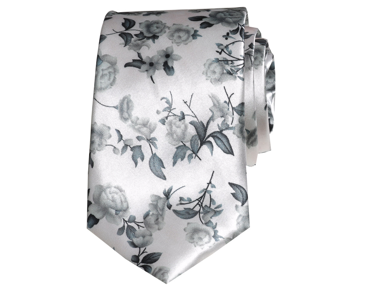小物 Silk Satin Bones and Flowers Regular Tie Ivory floral satin tie – SI