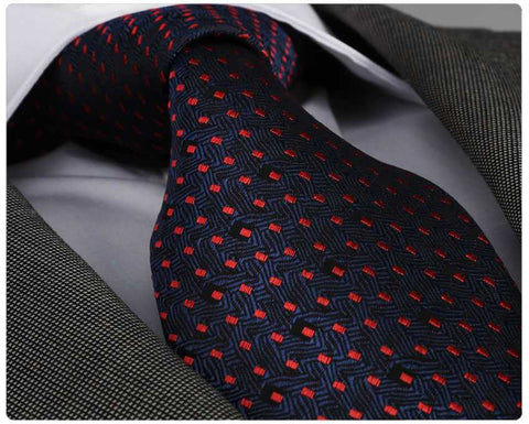 Navy and red micro patterned jacquard woven tie