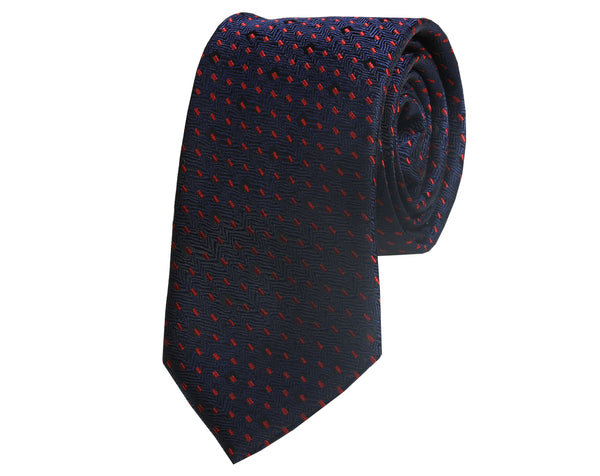 Navy and red micro patterned jacquard woven tie