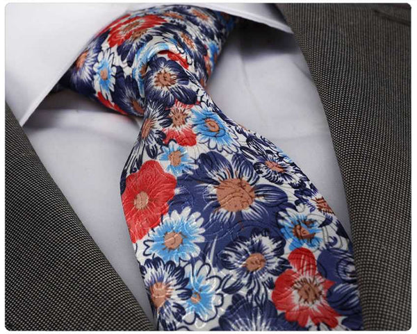 Multi-coloured floral jacquard woven tie