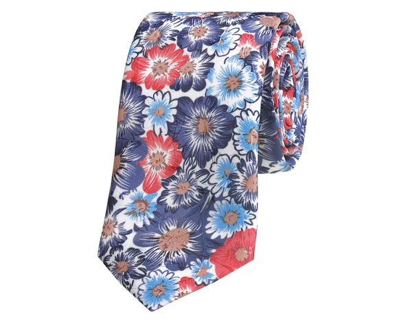 Multi-coloured floral jacquard woven tie