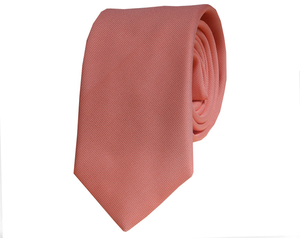 Peach solid tone jacquard woven tie