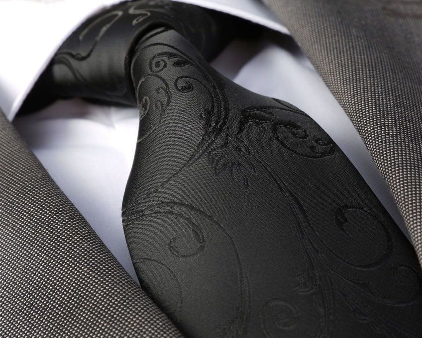 Black floral jacquard woven tie