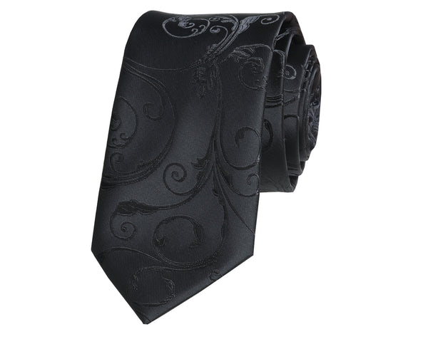 Black floral jacquard woven tie